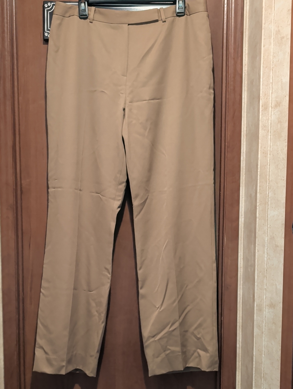Women's Tan Straight-Leg Dress Pants Lined Wool
